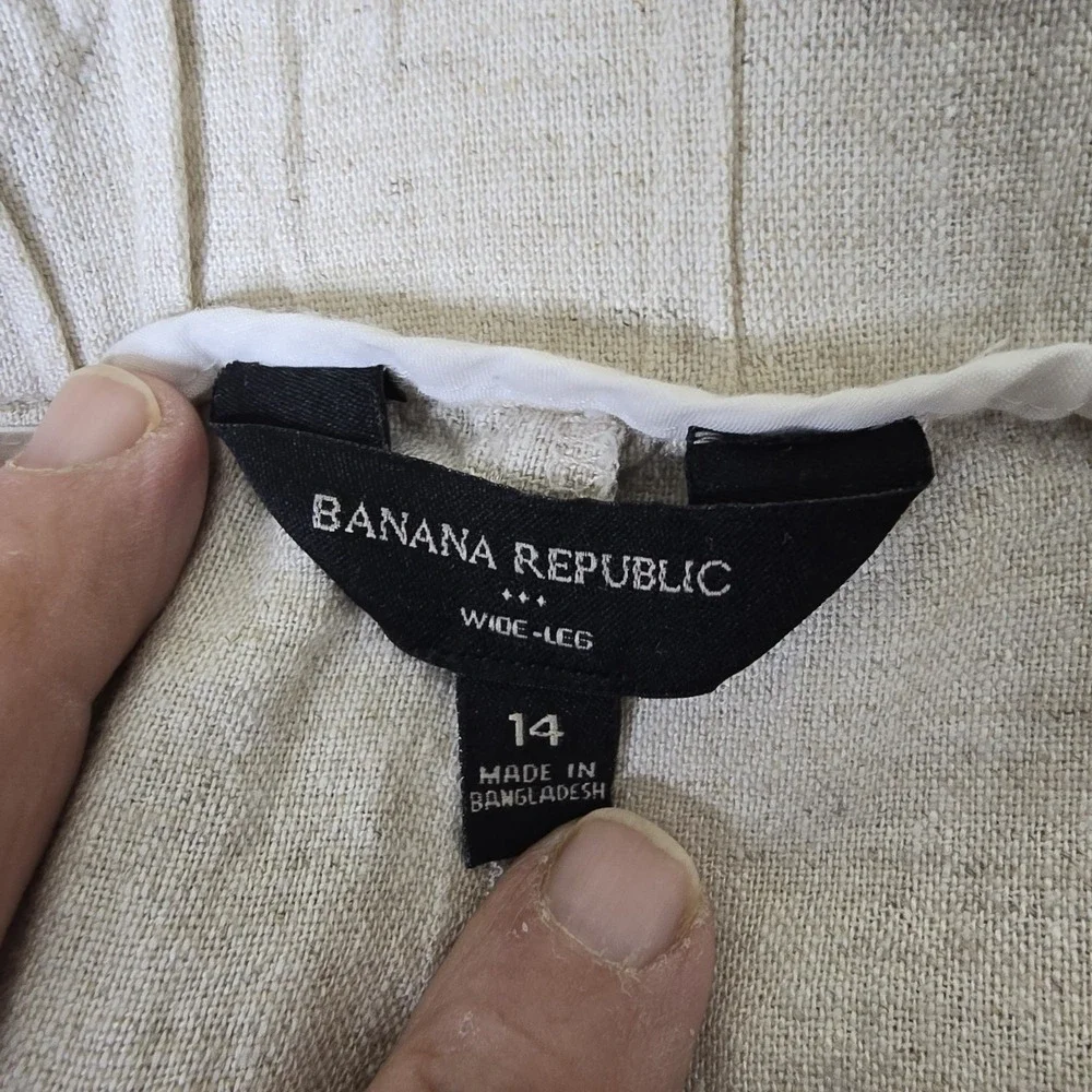 Banana Republic Pants Womens 14 Wide Leg Paperbag Waist Belted Linen Blend Flax